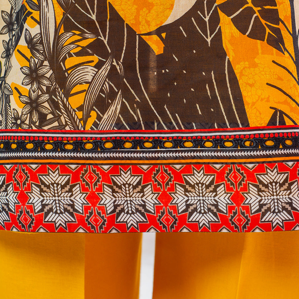 3 Pc Mustard Yellow Printed Lawn Suit for Women with trousers and Dupatta