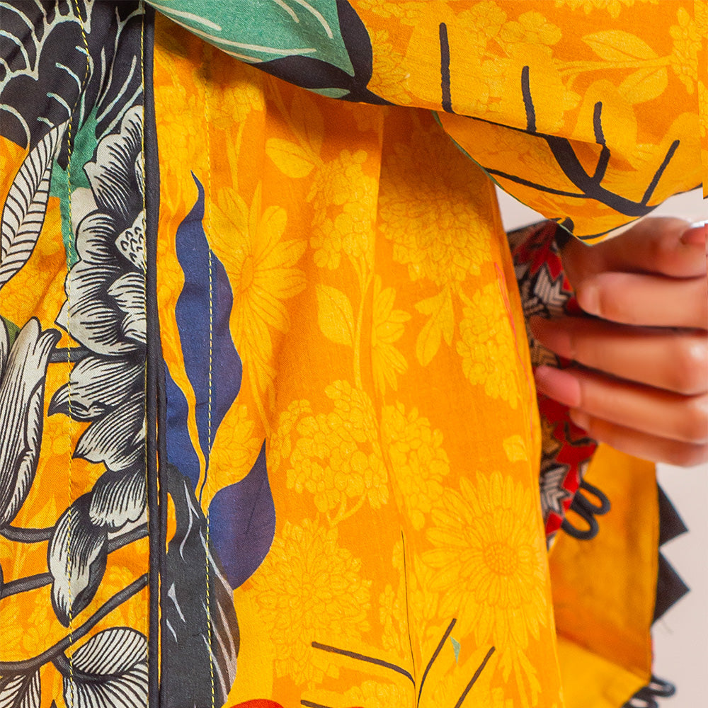 3 Pc Mustard Yellow Printed Lawn Suit for Women with trousers and Dupatta