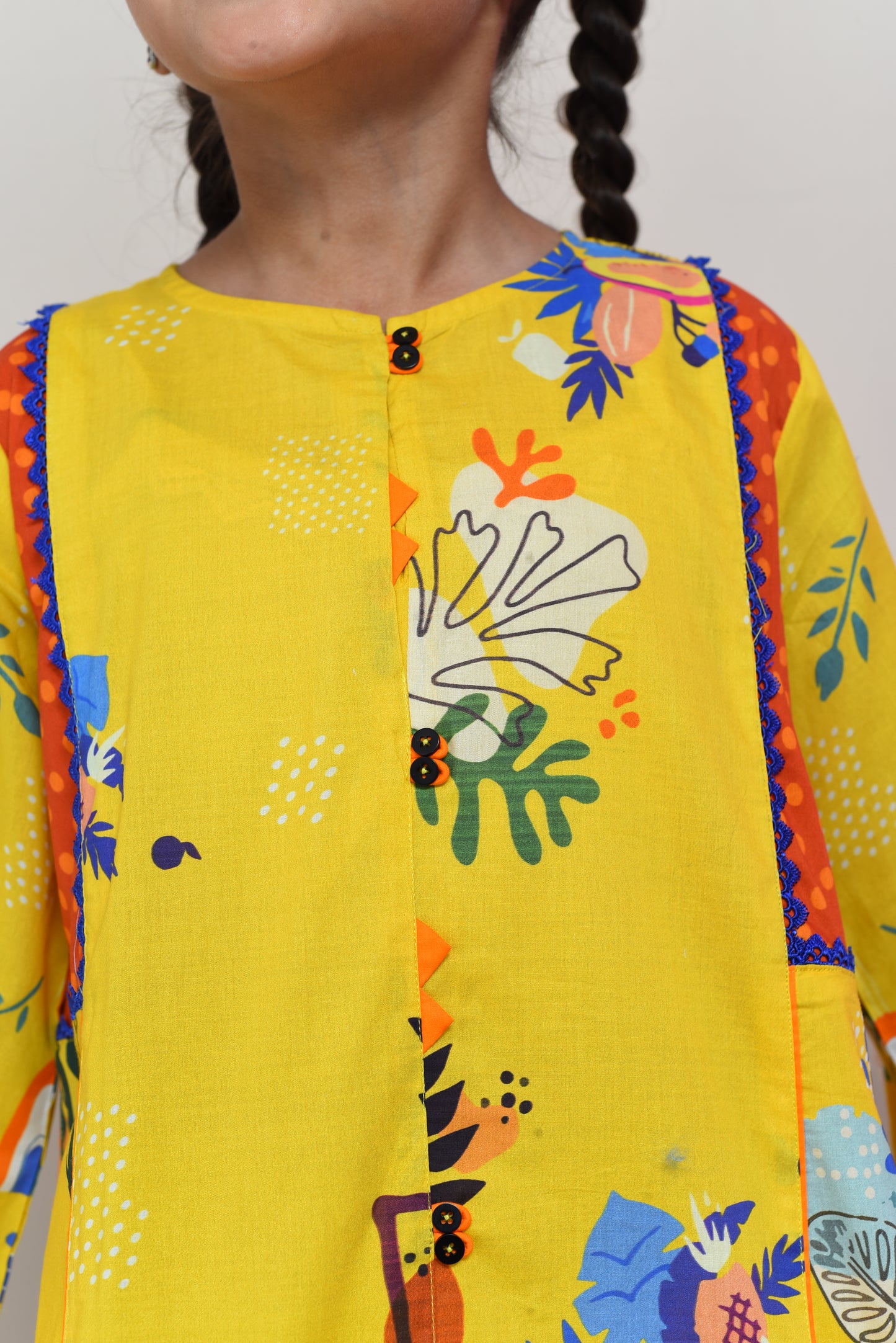 Yellow Cambric Printed Suit - (FCG-049)