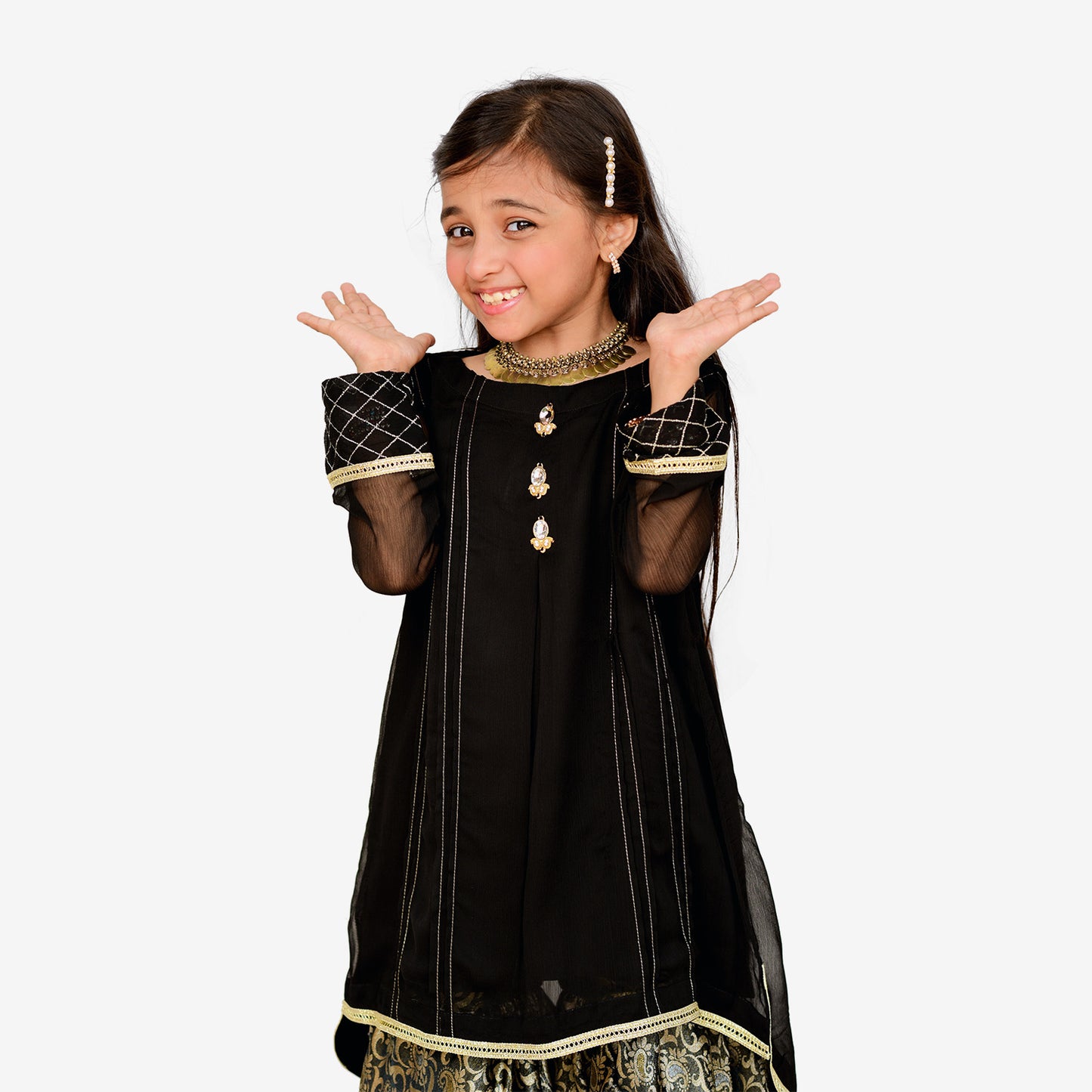 Black chiffon stylish kurti Jamawar Garara trouser