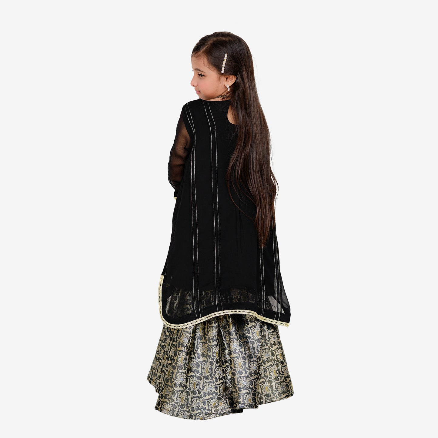 Black chiffon stylish kurti Jamawar Garara trouser