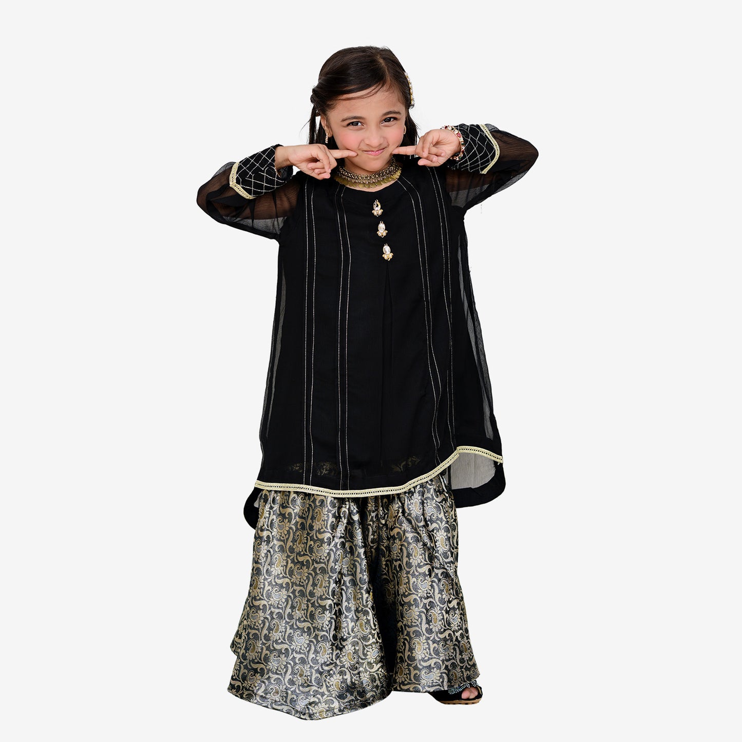 Black chiffon stylish kurti Jamawar Garara trouser