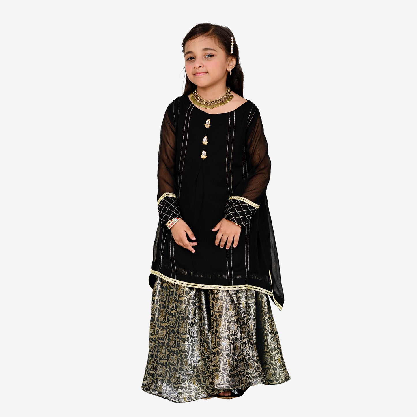 Black chiffon stylish kurti Jamawar Garara trouser