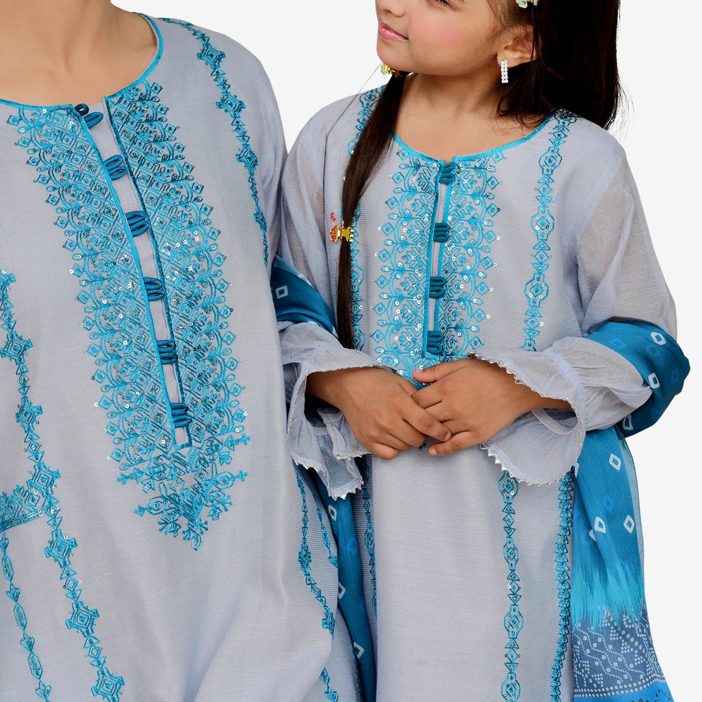 Grey Khaddi net Shirt with Digital Print Charmuse Silk Dopatta