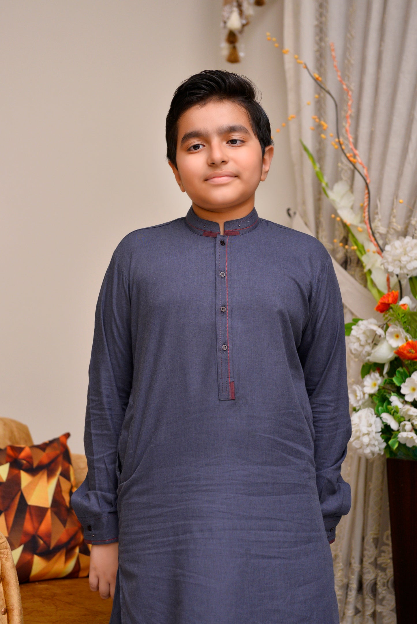 Classic Ready-to-Wear Charcoal Grey Kurta for Boys with Subtle Details