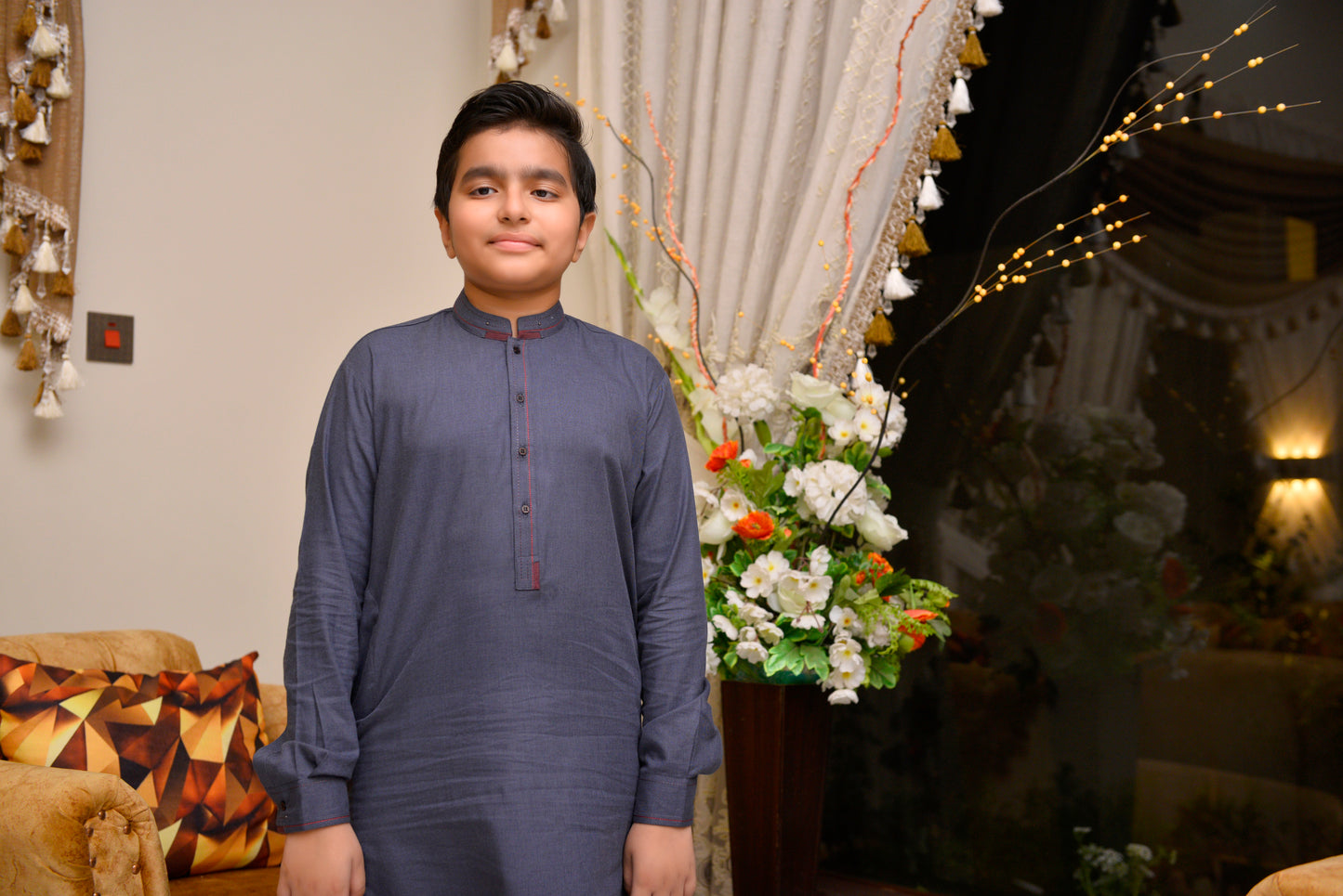 Classic Ready-to-Wear Charcoal Grey Kurta for Boys with Subtle Details