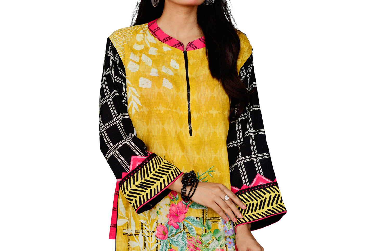 Digital Printed Khadder Yellow and Black Grid 2pc