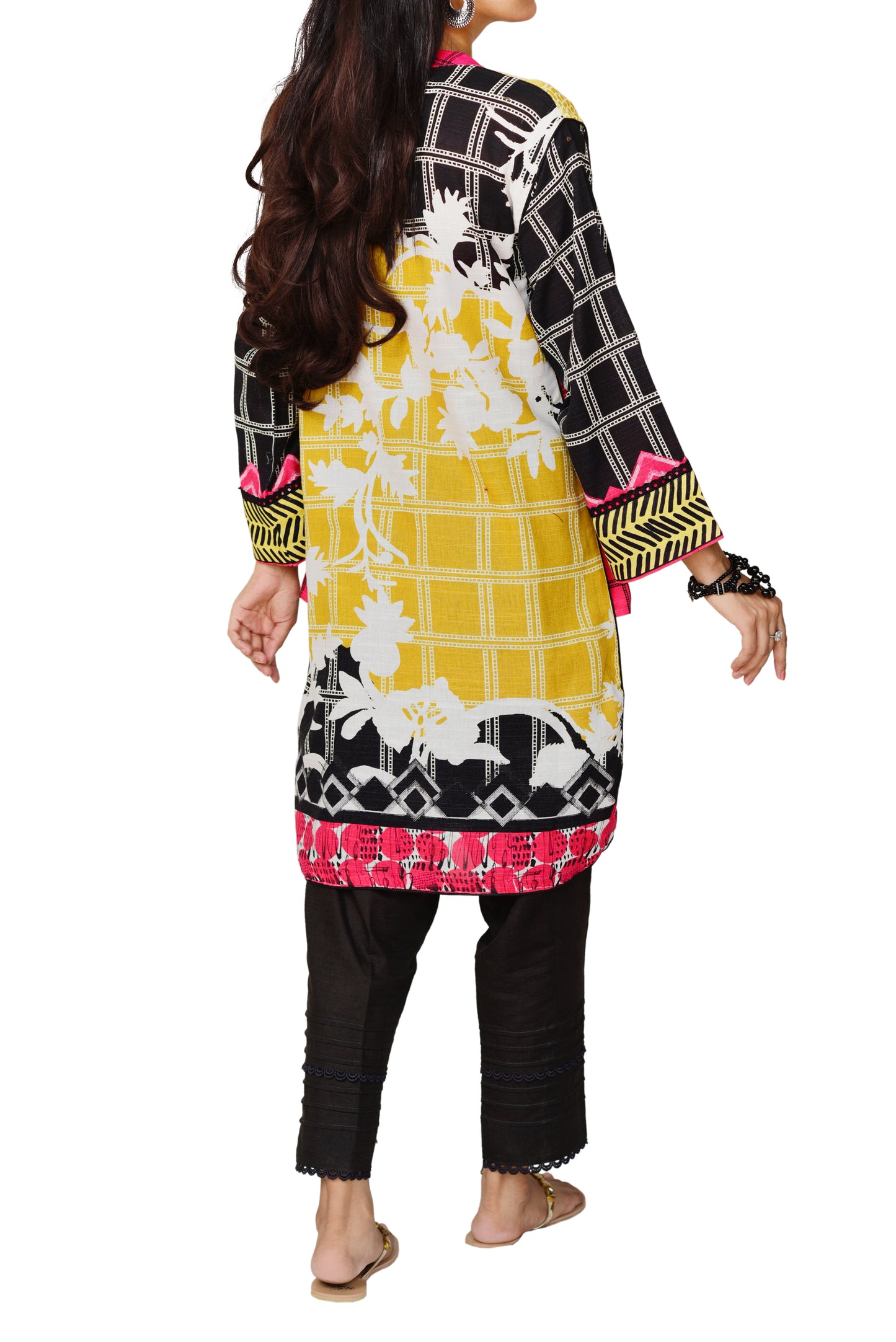Digital Printed Khadder Yellow and Black Grid 2pc