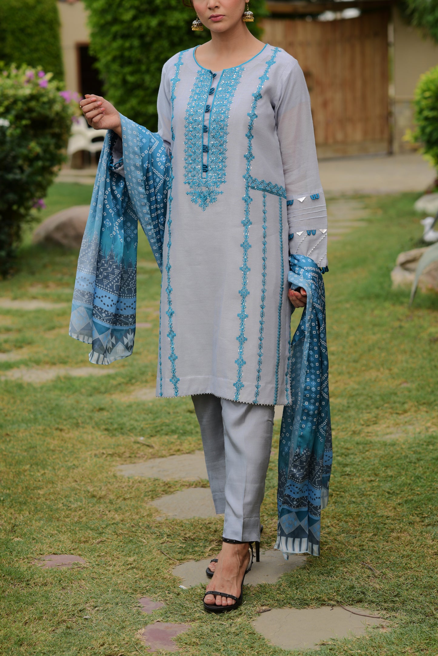 Embroidered Khaddi Net (WFF-005)