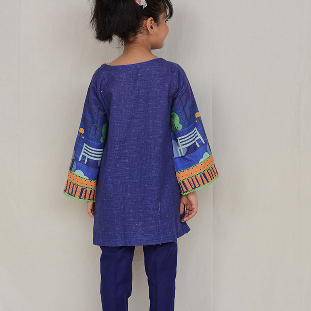 Digital Printed Khadder Blue-city Kurti 2pcs