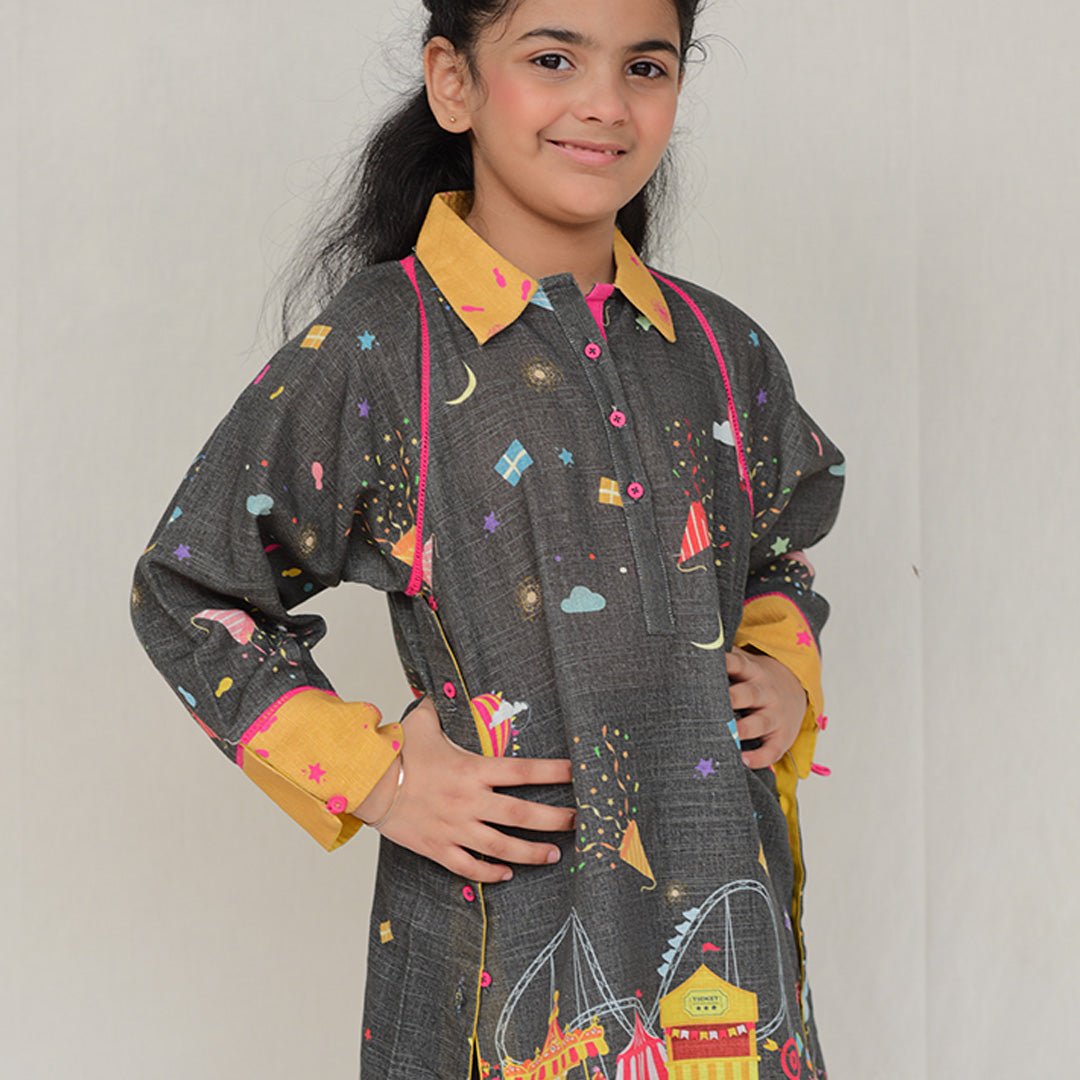 Digital Printed Khadder Grey Circus 2pcs