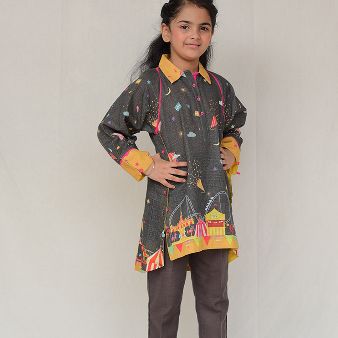 Digital Printed Khadder Grey Circus 2pcs