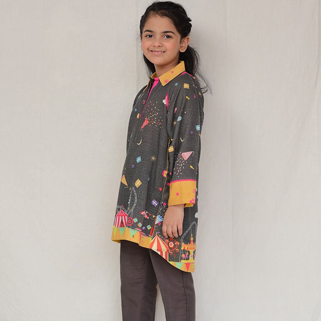 Digital Printed Khadder Grey Circus 2pcs