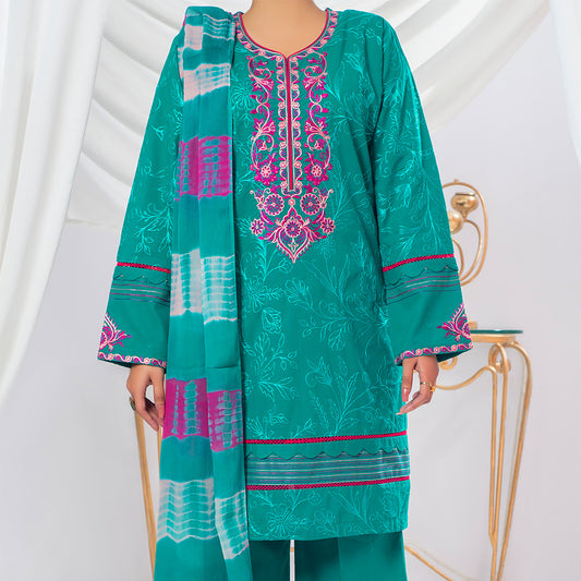Turquoise Embroidered - Tie & Dyed Chiffon Dupatta