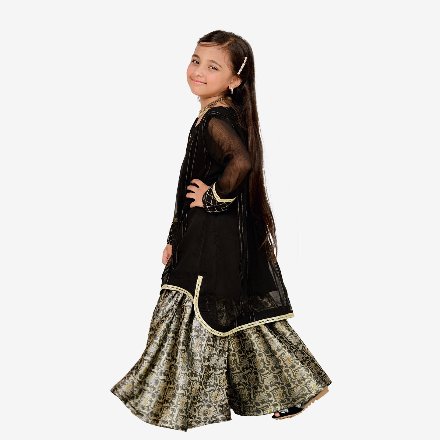 Black chiffon stylish kurti Jamawar Garara trouser