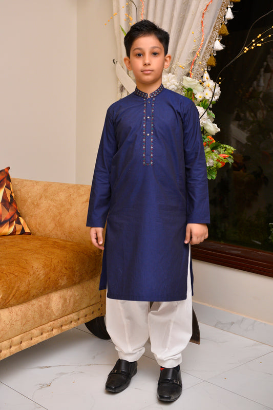 Navy Blue Embroidered Kurta (FKSB-005)
