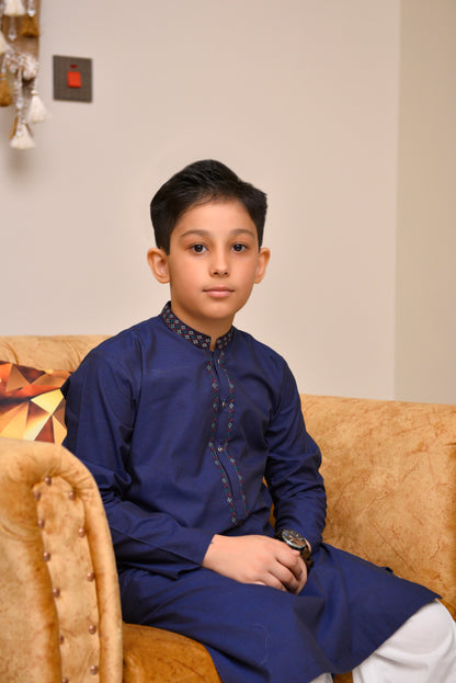 Navy Blue Embroidered Kurta (FKSB-005)