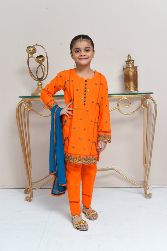 3 Pc Blue Dupatta & Trousers (FFG-050)