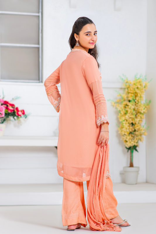Soft Peach Embroidery. (FFG-062)