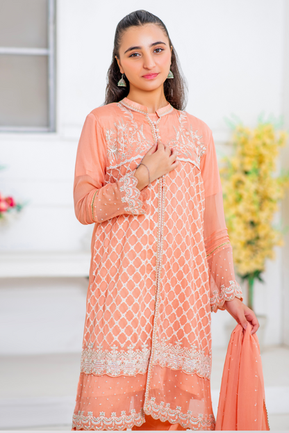 Soft Peach Embroidery. (FFG-062)