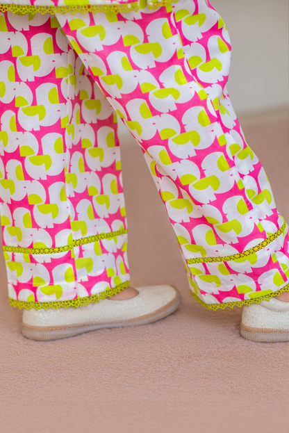 Off white with Hot Pink and Parrot Green Patterns (FCG-093)