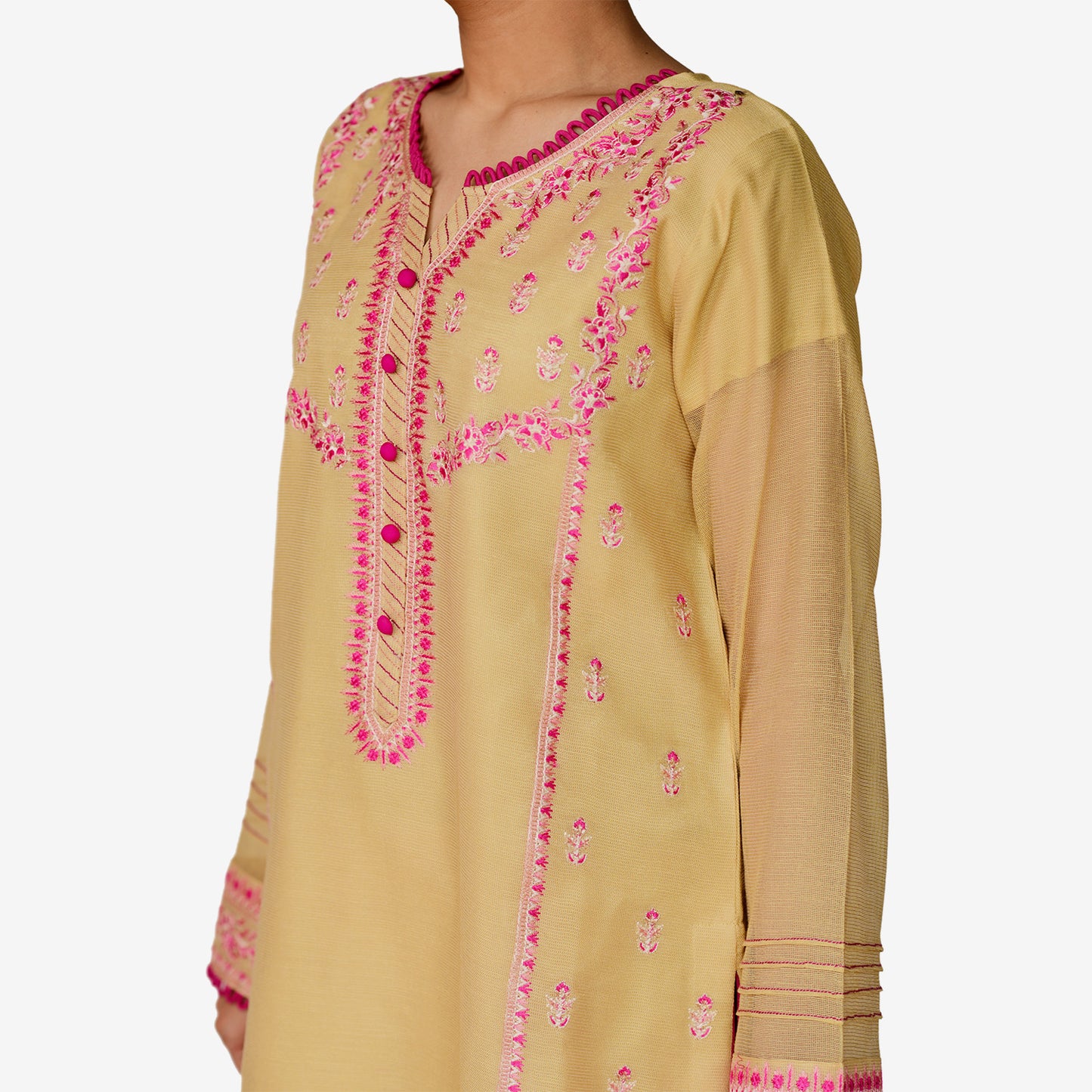 Embroidered & Embellished Khaddi Net Shirt with Digitally Printed Silk Dopatta and Silk Trouser