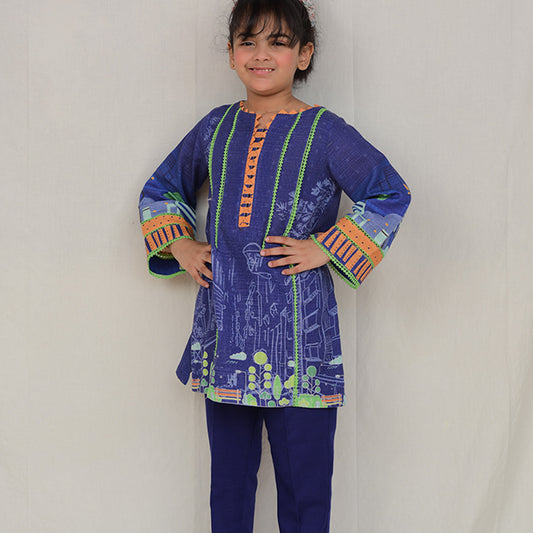 Digital Printed Khadder Blue-city Kurti 2pcs